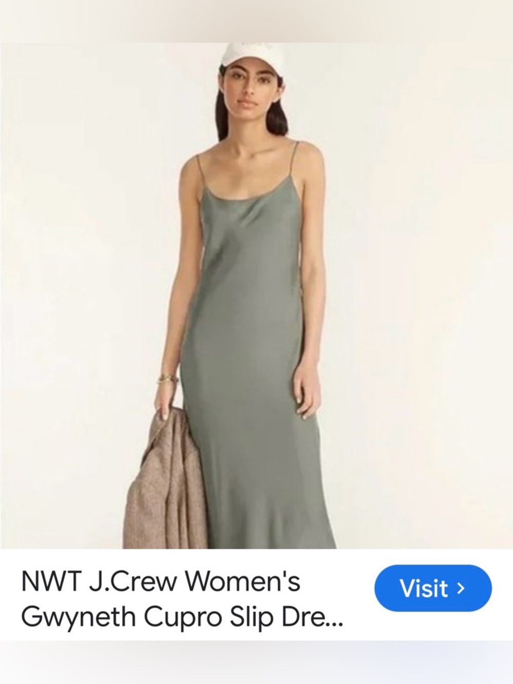 J. Crew Sage Green Slip Dress with Spaghetti Straps - Picture 3 of 8